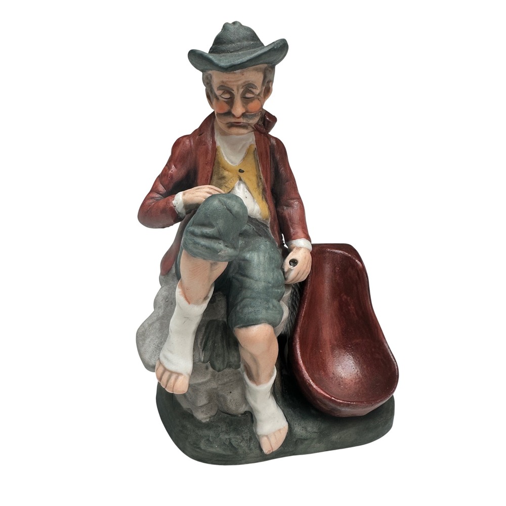 Vintage Tobacco Pipe Holder Rest & Old Man Smoking Figurine Porcelain 1950s